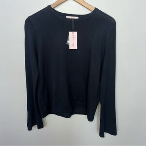 Philosophy NWT Black Long Sleeve Crewneck Sweater Top Gold Button Sleeve Medium